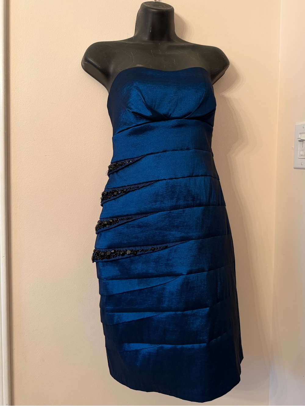 Hoco Y2K Royal Blue City Triangles Strapless Ruched Beaded Bodycon Mini Dress 11